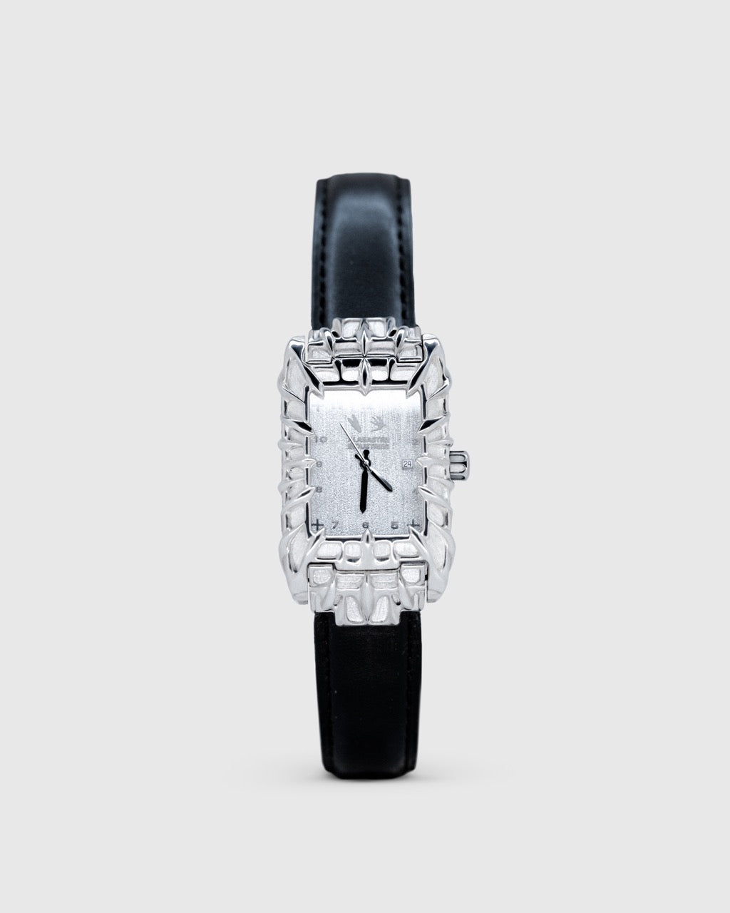 Silver Thistle Black Leather Strap