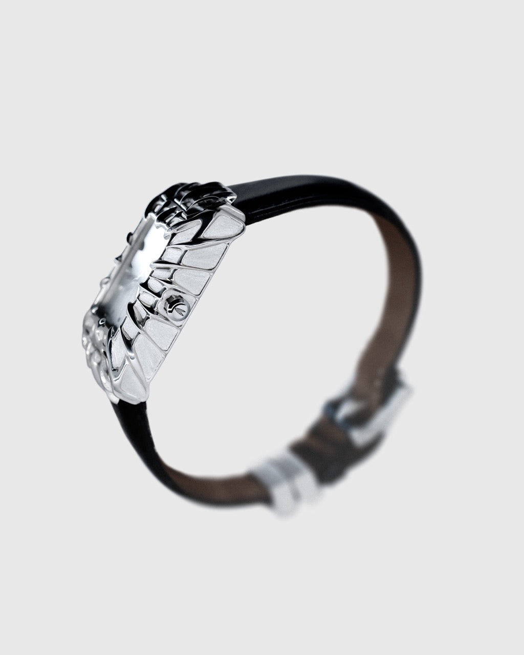 Silver Thistle Black Leather Strap